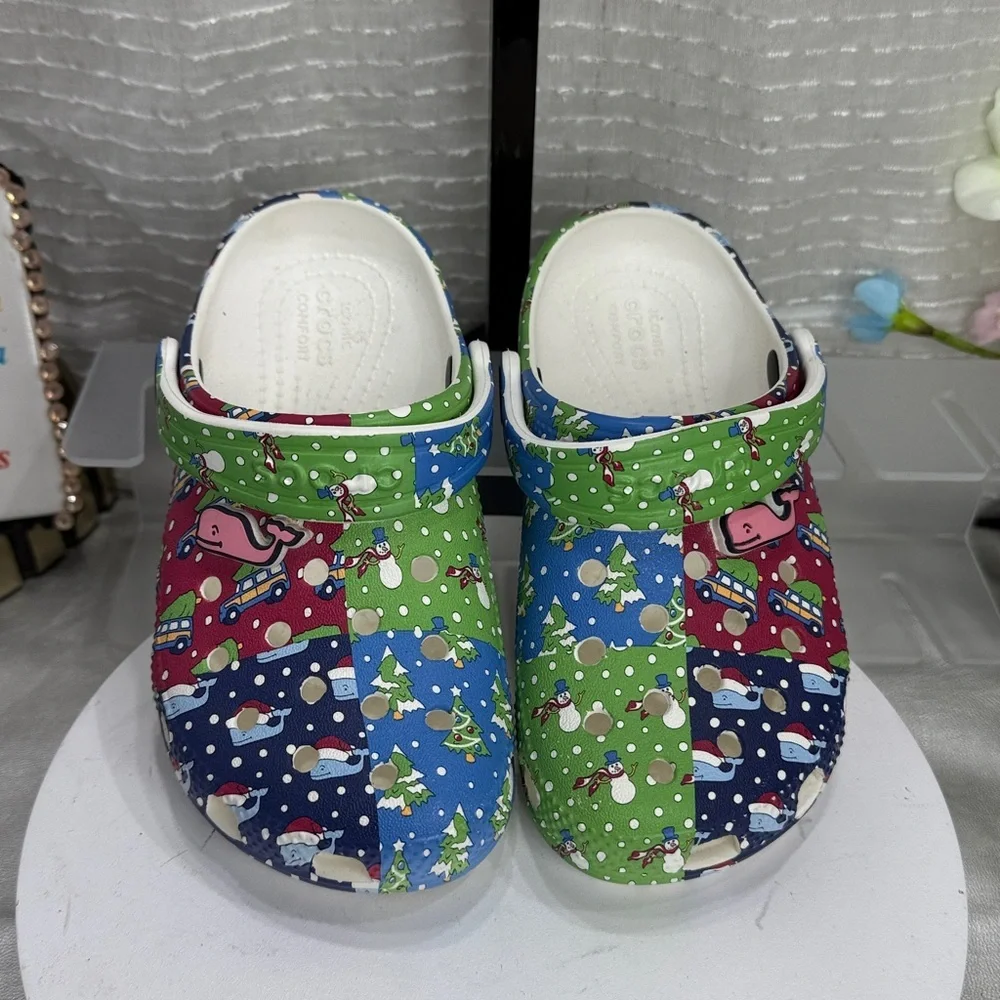 (S4) CROCS x Vineyard Vines Patchwork Holiday Clogs Big Kid's Size 11C